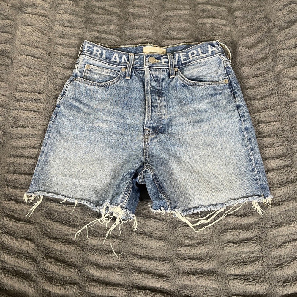 Everlane The‎ Local Rigid Way-High 26 Light Wash Logo Waistband Denim Shorts